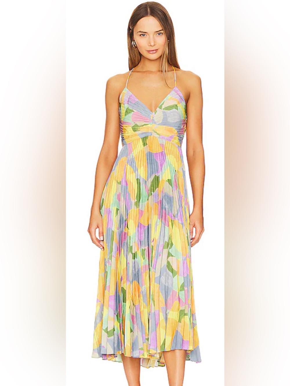 Astr The Label Blythe Dress in Yellow & Lilac Multi-Color Pleated Maxi Dress